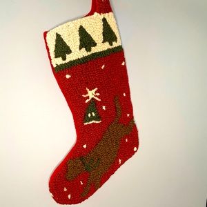 Wool Hook Stocking Chocolate Snow Dog
